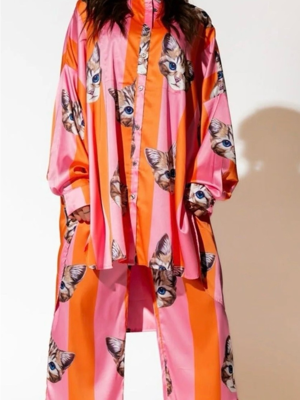 Dressed in Lala Meow or Never Kitty Satin Playsuit, 2 Piece Matching Set - Picture 3 of 9